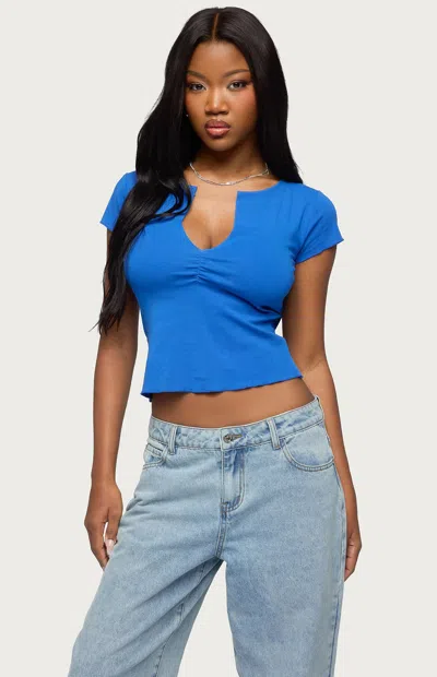 Edikted Andria Crop V-neck Top In Blue