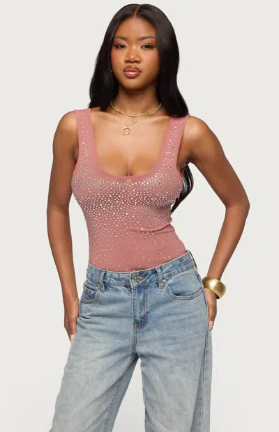 Edikted Women's Angelita Rhinestone Sheer Mesh Bodysuit In Pink