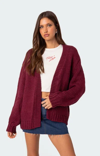 Edikted Women's Anina Oversized Knit Cardigan In Burgundy In Brown