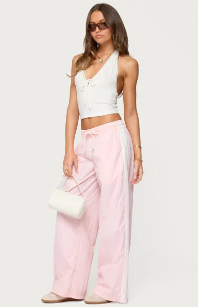 Edikted Annabella Low Rise Nylon Track Pants In Pink