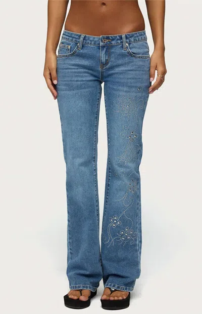 Edikted Women's Anola Studded Low Rise Bootcut Jeans In Blue