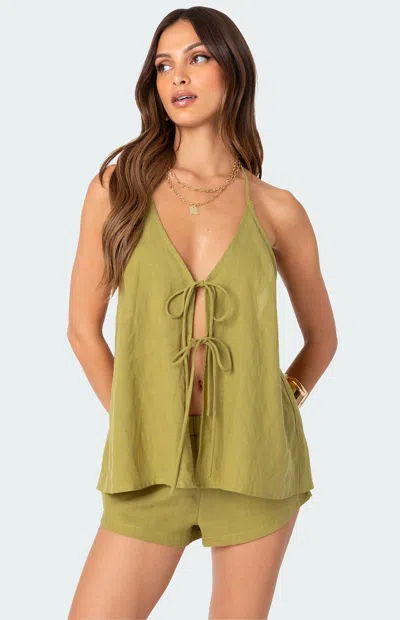 Edikted Arden Tie Front Camisole In Green