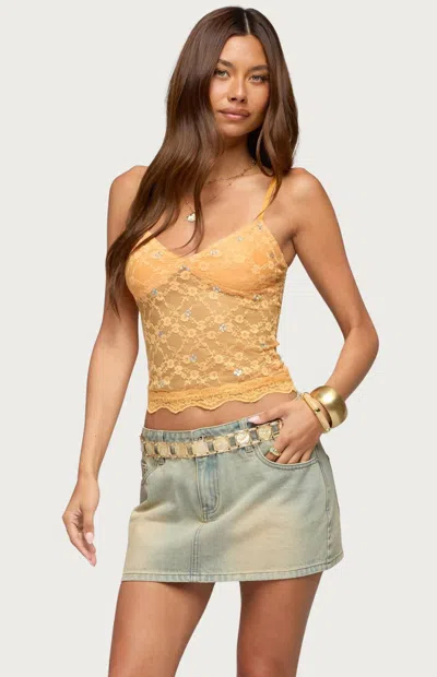 Edikted Ardena Sequin Sheer Lace Camisole In Orange