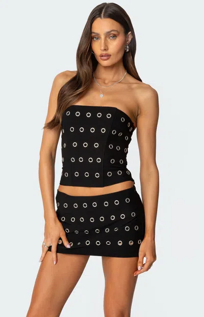 Edikted Arlette Grommet Strapless Corset Top In Black