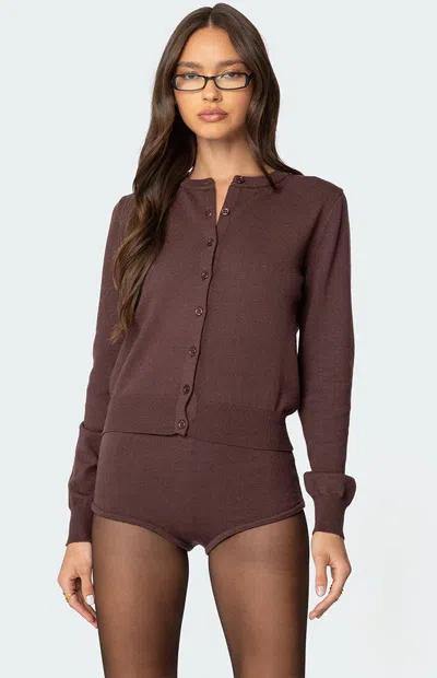 Edikted Ashlin Crewneck Cardigan In Brown