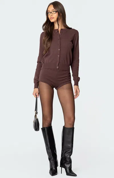 Edikted Ashlin Knit Micro Shorts In Brown
