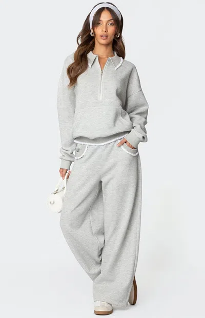 Edikted Ashtin Ruffle Trim Sweatpants In Gray-melange
