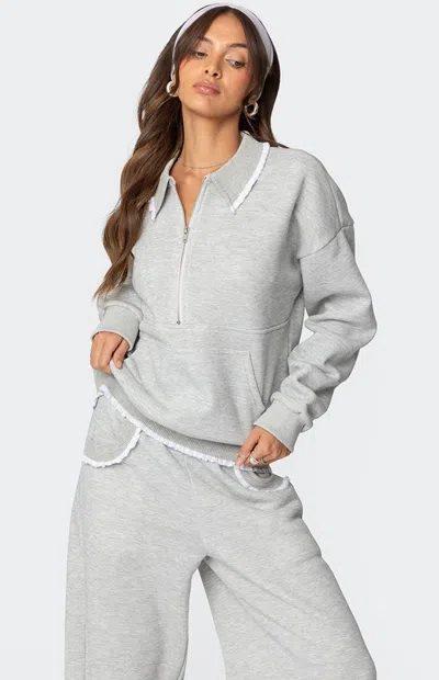 Edikted Ashtin Ruffle Trim Sweatshirt In Gray-melange