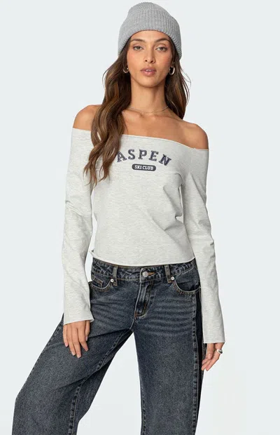 Edikted Aspen Ski Club Off The Shoulder Top In Gray-melange