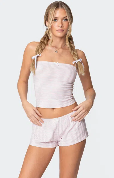 Edikted Astor Stripe Crop Tube Top In White-and-pink