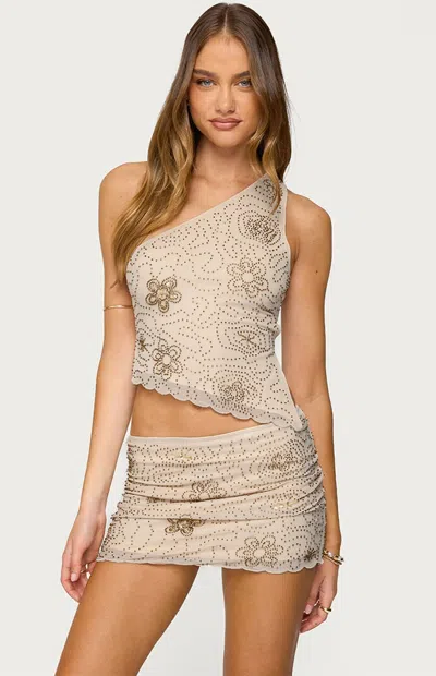 Edikted Astrid Beaded Open Back One-shoulder Top In Neutral