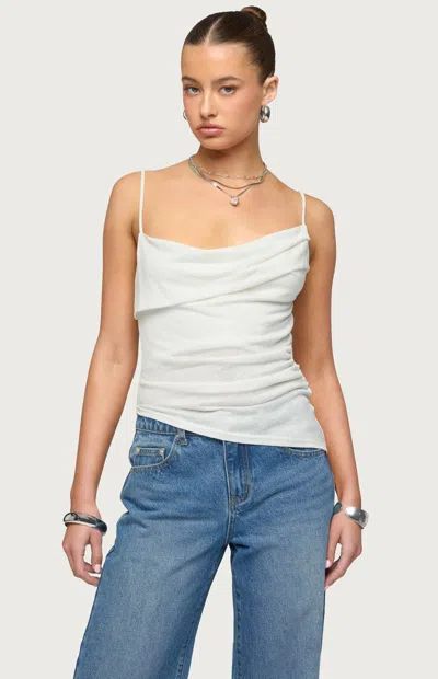 Edikted Women's Asymmetric Cowl Neck Tank Top In White
