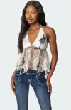 Edikted Asymmetric Lace Halter Top In Multi