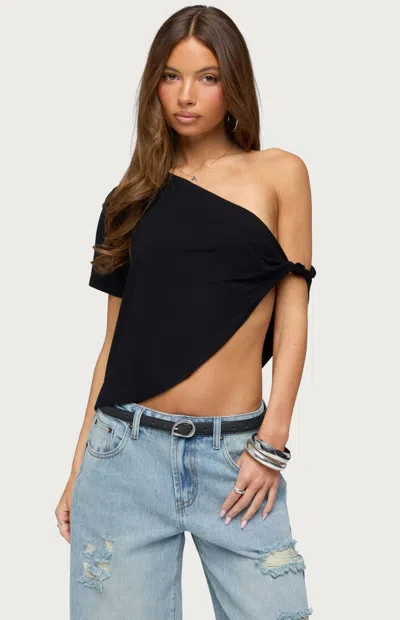 Edikted Women's Asymmetric Twisted Off-the-shoulder Top In Black