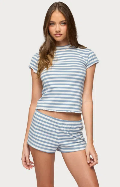 Edikted Women's Aubrie Striped T-shirt In Blue/white In Multi