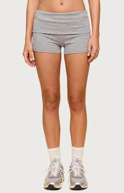 Edikted Audrea Ribbed Foldover Biker Shorts In Gray