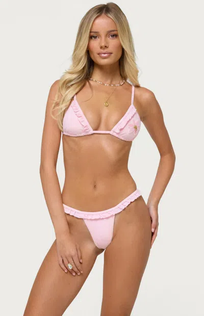 Edikted Avah Beaded Ruffle Bikini Top In Pink