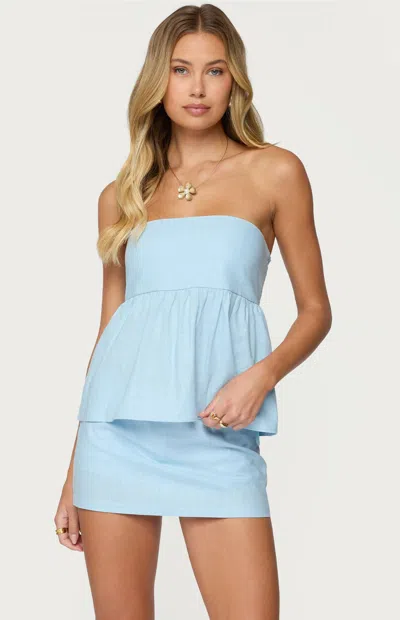 Edikted Avalai Linen Look Strapless Babydoll Top In Blue