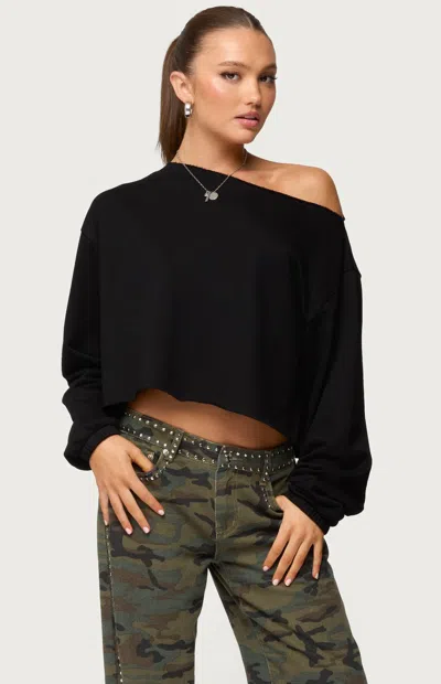 Edikted Aveline Off Shoulder Light Sweatshirt In Black
