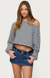 Edikted Aveline Stripe One-shoulder Sweatshirt In Blue