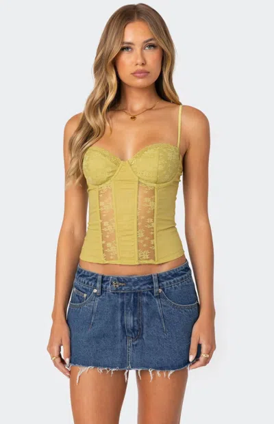 Edikted Women's Avena Linen Look Lacey Corset In Green