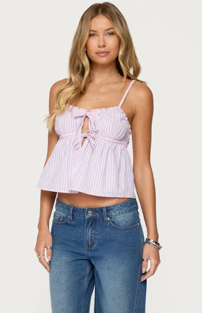 Edikted Avenley Stripe Tie Front Babydoll Camisole In Neutral