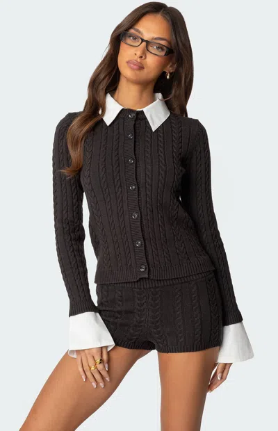 Edikted Avey Detachable Cuff & Collar Cardigan In Dark Gray