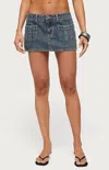 Edikted Ayala Washed Cargo Denim Micro Skort In Blue