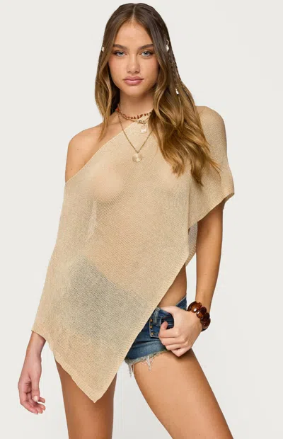 Edikted Women's Azalia Asymmetric Knit Poncho In Beige In Sand