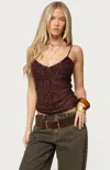 Edikted Azelia Beaded Sheer Mesh Chiffon Top In Brown