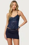Edikted Azelia Beaded Sheer Chiffon Top In Blue