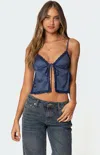 Edikted Backless Satin Effect Polka Dot Top In Blue