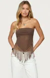 Edikted Backless Sheer Mesh Strapless Top In Brown