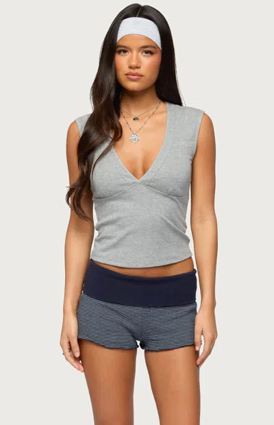 Edikted Women's Balentina V Neck Tank Top In Heather Grey In Gray