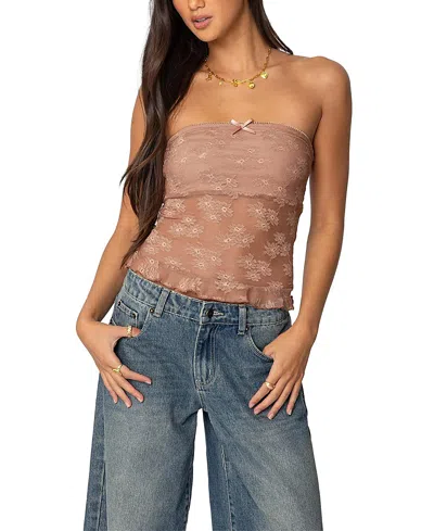 EDIKTED WOMEN'S BALLET SHEER LACE TUBE TOP