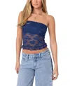 Edikted Ballet Lace Crop Tube Top In Navy