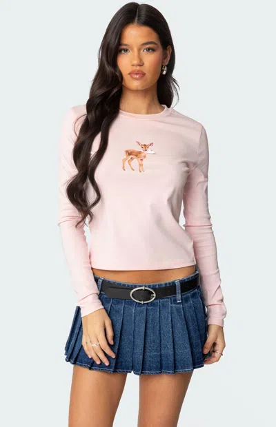 Edikted Women's Bambi Bow Long Sleeve Top In Light Pink In Gray