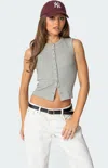 Edikted Basel Front Button Rib Crop Top In Gray
