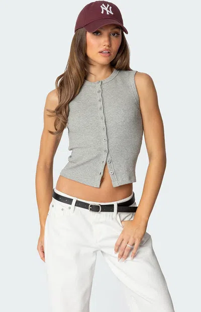 EDIKTED WOMEN'S BASEL BUTTON UP TANK TOP IN HEATHER GREY