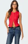 Edikted Basel Front Button Rib Crop Top In Red