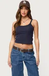 Edikted Basic Babe Crop Stretch Cotton Camisole In Blue