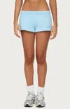 Edikted Basic Girl Low Rise Cotton Blend Sweat Shorts In Blue
