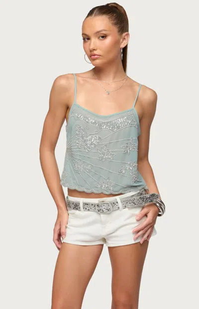 Edikted Women's Bead And Sequin Chiffon Tank Top In Sage In Green