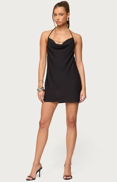 Edikted Bead Backless Cowl Neck Mini Dress In Black