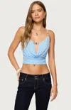 Edikted Beaded Deep Cowl Neck Backless Top In Blue