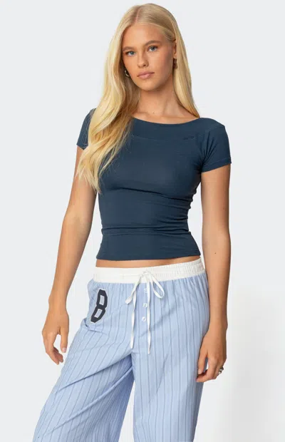 Edikted Becca Boat Neck T-shirt In Navy