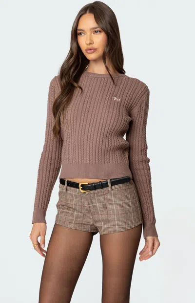 Edikted Beverly Bow Cable Stitch Sweater In Brown