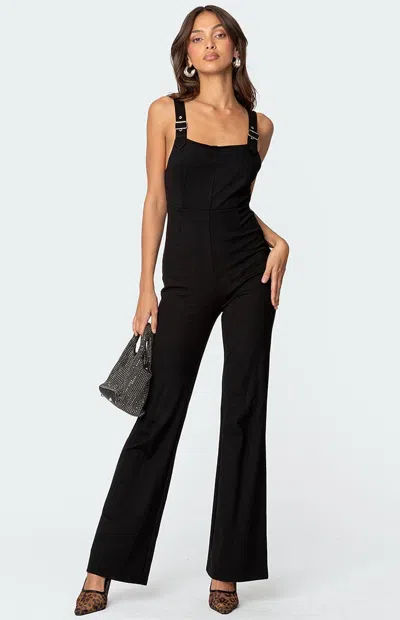 Edikted Bianka Buckle Strap Flare Jumpsuit In Black
