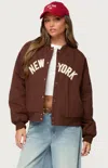 Edikted Big Apple Oversize Cotton Bomber Jacket In Brown