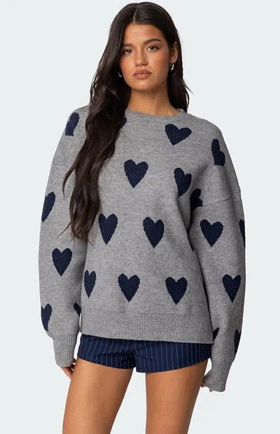 Edikted Big Heart Oversized Sweater In Gray-melange